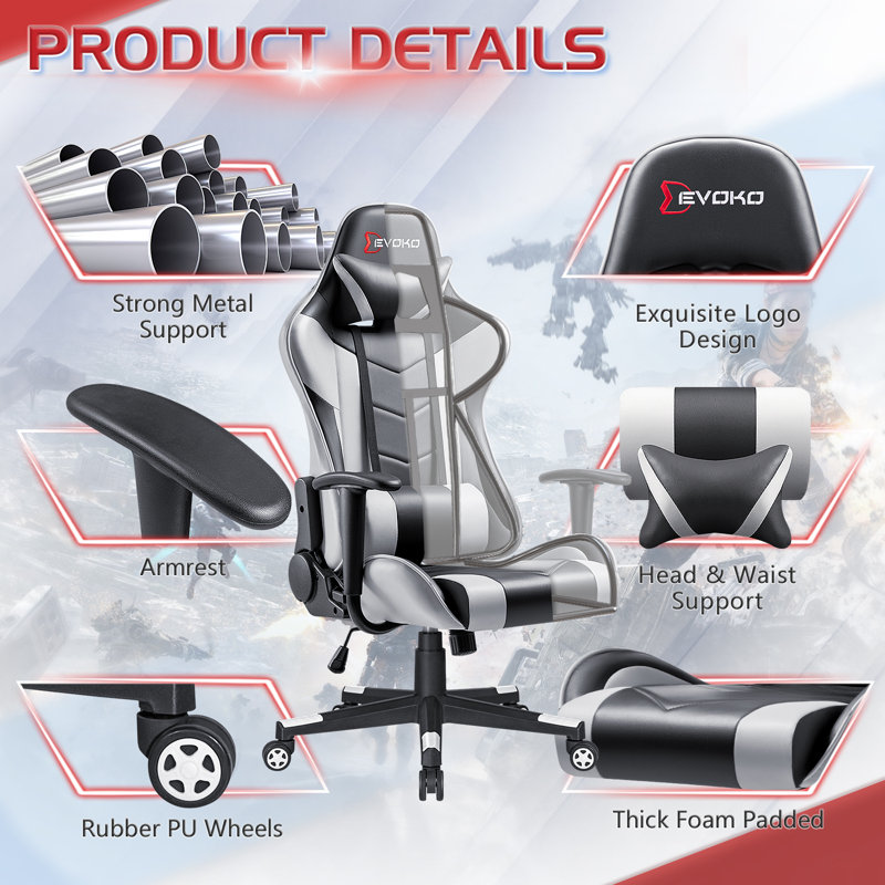 Devoko Reclining Ergonomic Swiveling PC & Racing Game Chair & Reviews